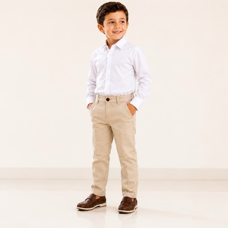 Conjunto Roupa Social Calça Nude Camisa Branca Infantil Menino Criança Formatura Batizado Casamento