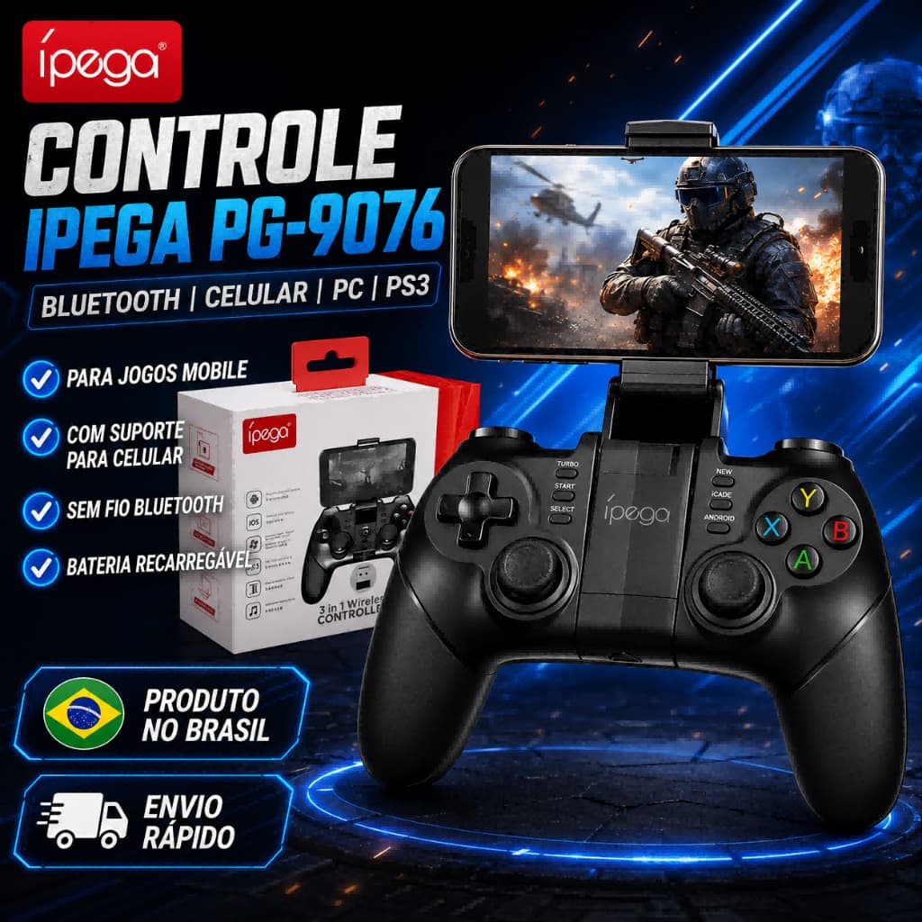 Controle Ipega PG-9076 3 Em 1 Bluetooth Gamepad Celular Android PC PS3