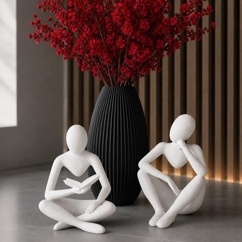 Kit Escultura Leitor + Vaso Decorativo – Ideal para Plantas Artificiais e Arranjos Decorativos