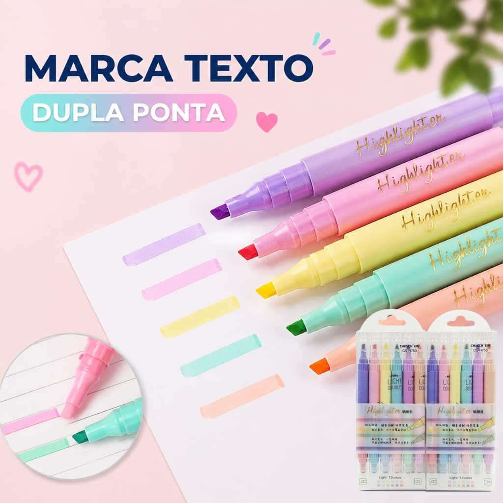 Kit 6-18 Marca Texto Ponta Dupla Cores Pastel para Bullet Journal e Presente