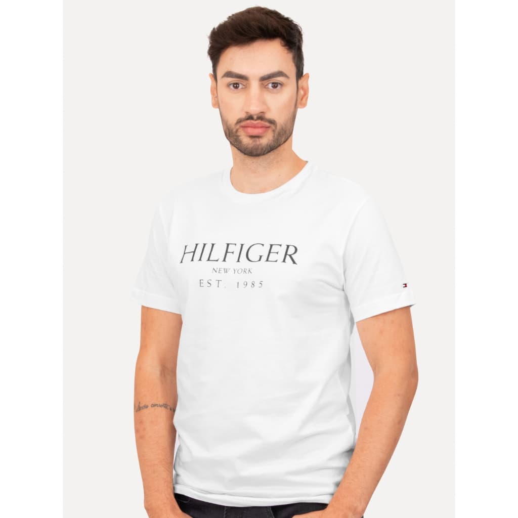 Camiseta Tommy Hilfiger Original Masculina Big Logo Est.1985 Branca