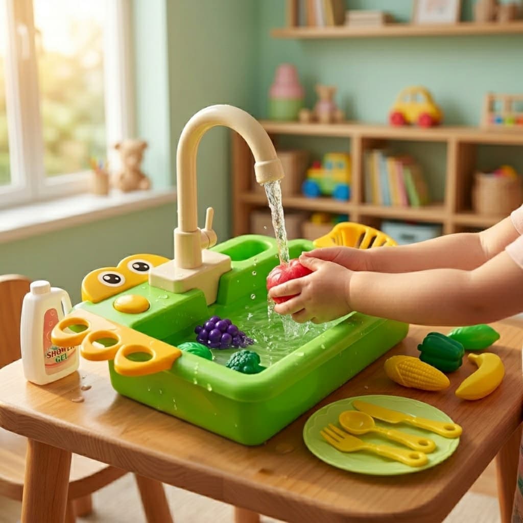 Kit Cozinha Mini Pia com Torneira Sai Água de Verdade Brinquedo Infantil 21 Acessórios Brincar