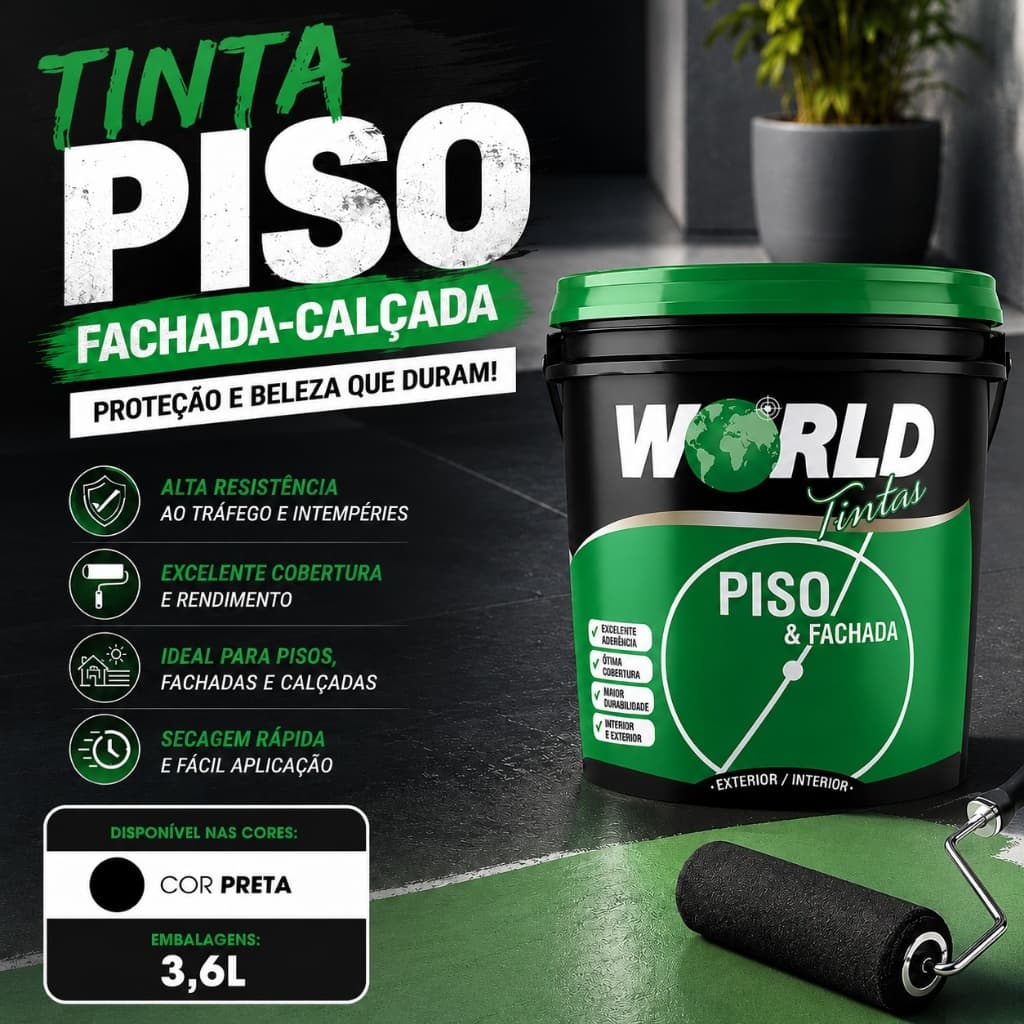 Tinta Acrílica Piso e Fachada Preta 3,6L Antiderrapante Alta Resistência Sol e Chuva Alto Rendimento