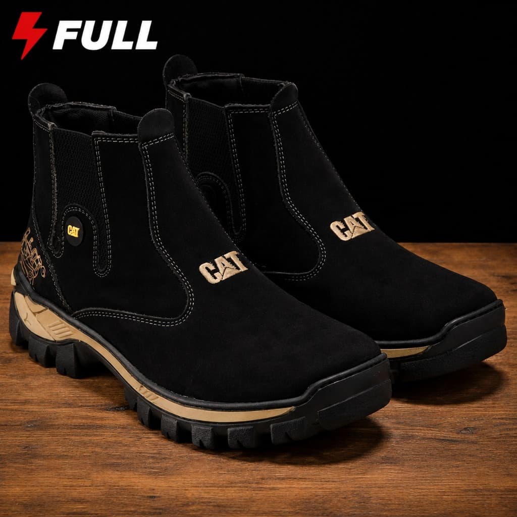 Botina CAT Masculina Em Couro Nobuck Country Bota Casual Confortável Solado Antiderrapante