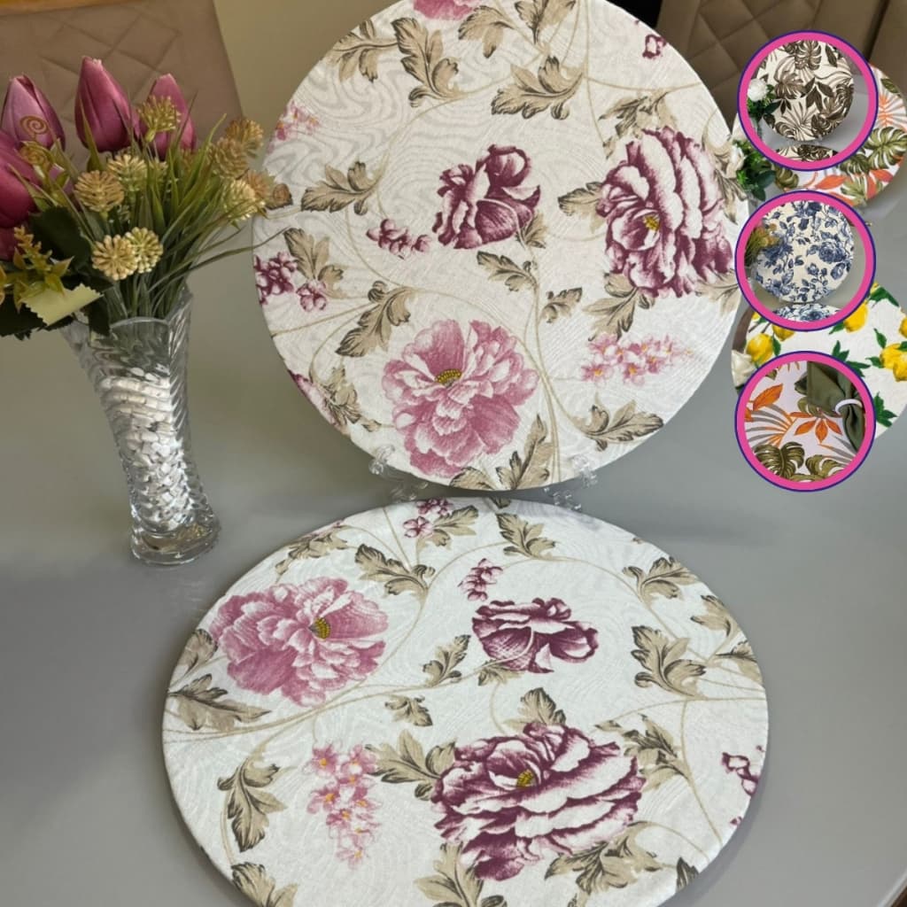 Kit Sousplat Capas Mesa Posta para MDF 35cm com 6 peças em Jacquard Estampado