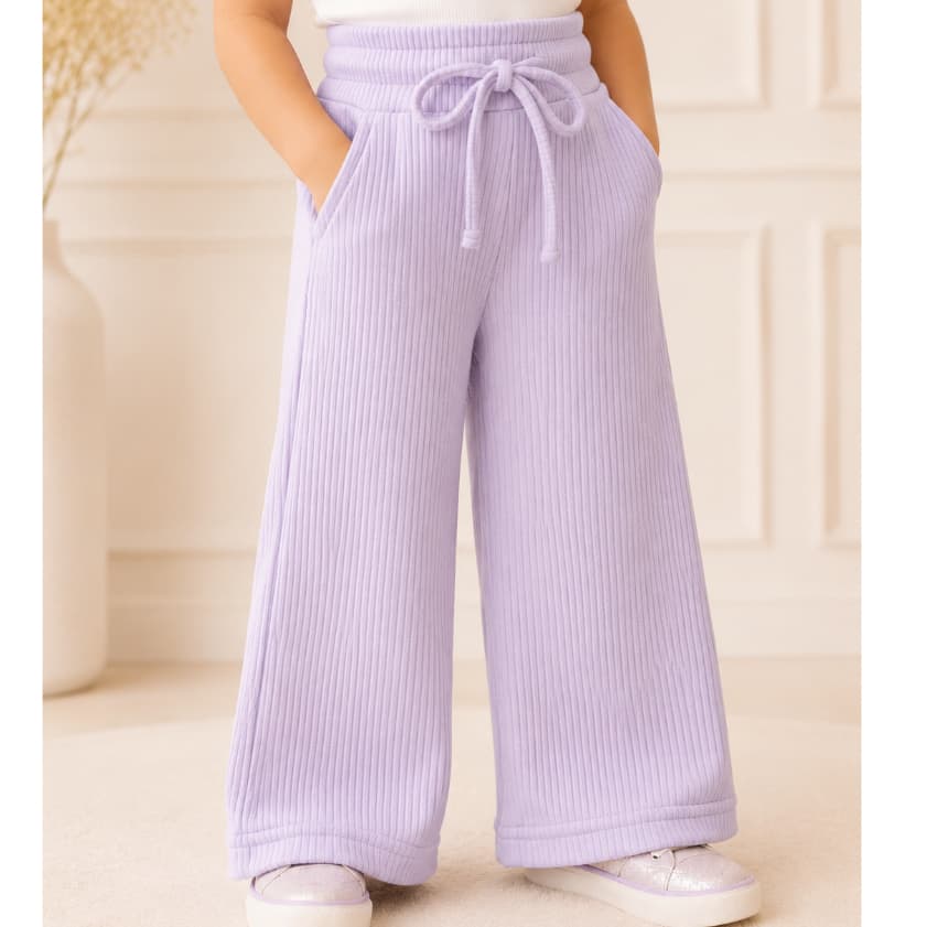 Calça Pantalona Infantil Blogueirinha Tecido Canelado de Algodão Com Bolso Confortável e Macia