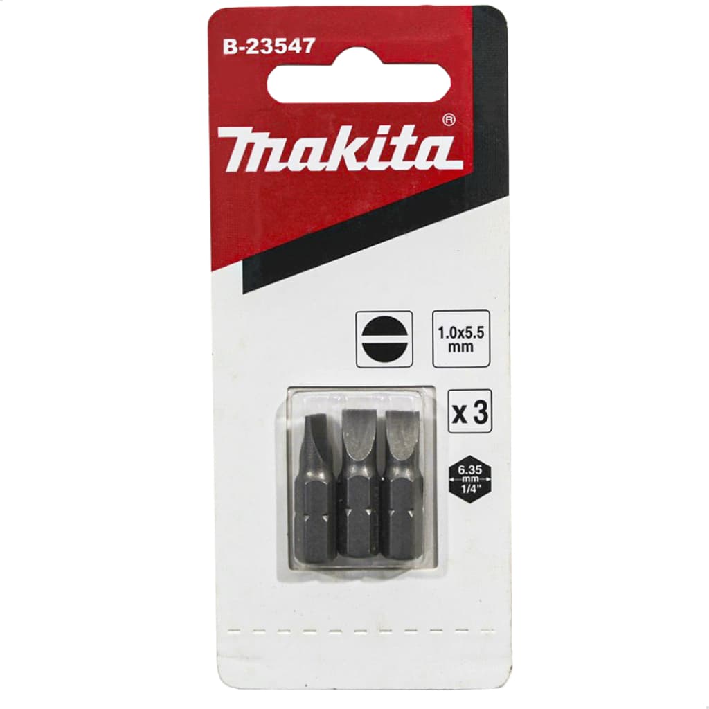 Jogo 3 Bits Fenda 1.0x5.5mm Makita B-23547 para Parafusadeira Reposição Rápida Profissional