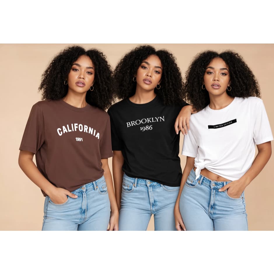 camiseta feminina algodão kit com 3 Brooklyn California Limited edition blusa marrom preta Off white