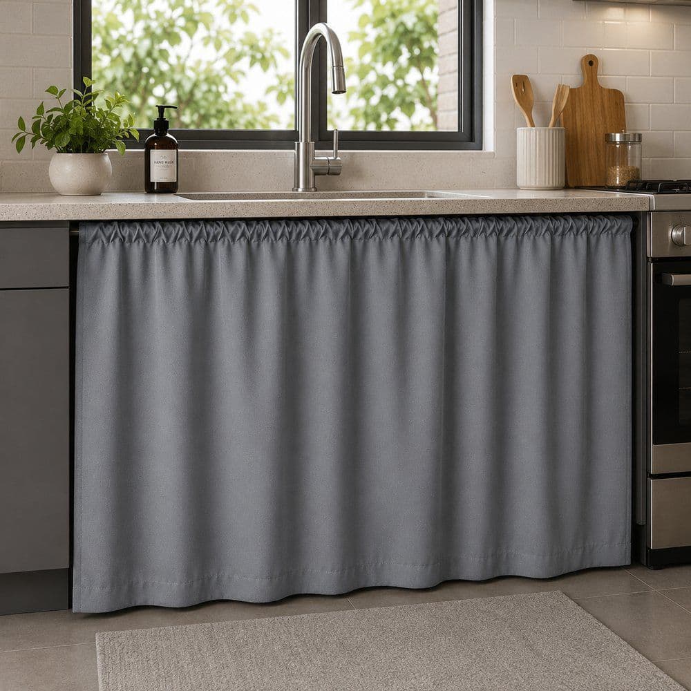 Cortina de pia cinza cozinha pvc 1,38x0,80 M organização de pia área de serviço esconder encanamento