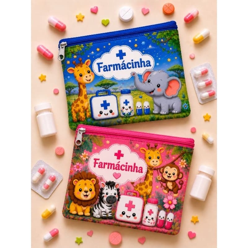 Kit 2 Necessaires Farmacinha Infantil Safari Farmácinha bebê| Porta Remédios Infantil para Bolsa, Mochila e Viagem