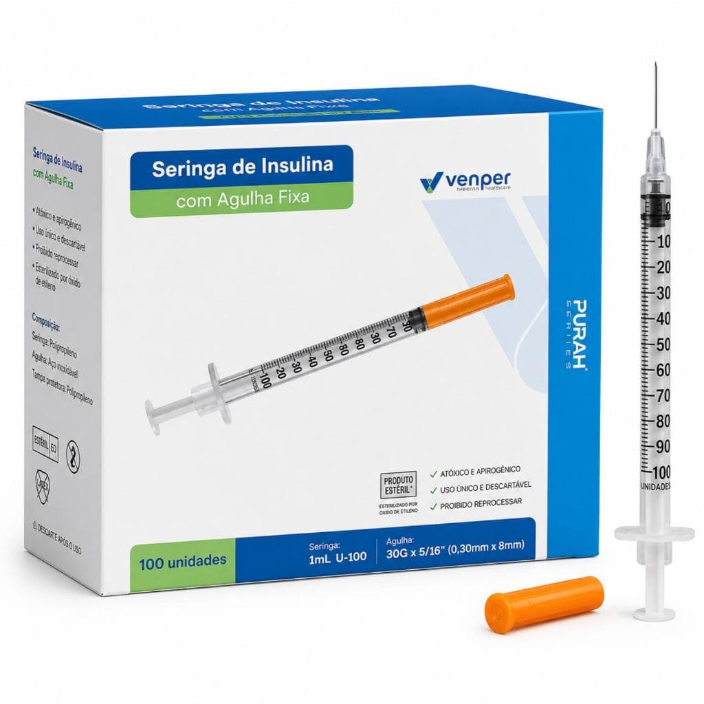 Kit 50 Seringa de Insulina 1ml com Agulha Fixa 8x30mm - Venper