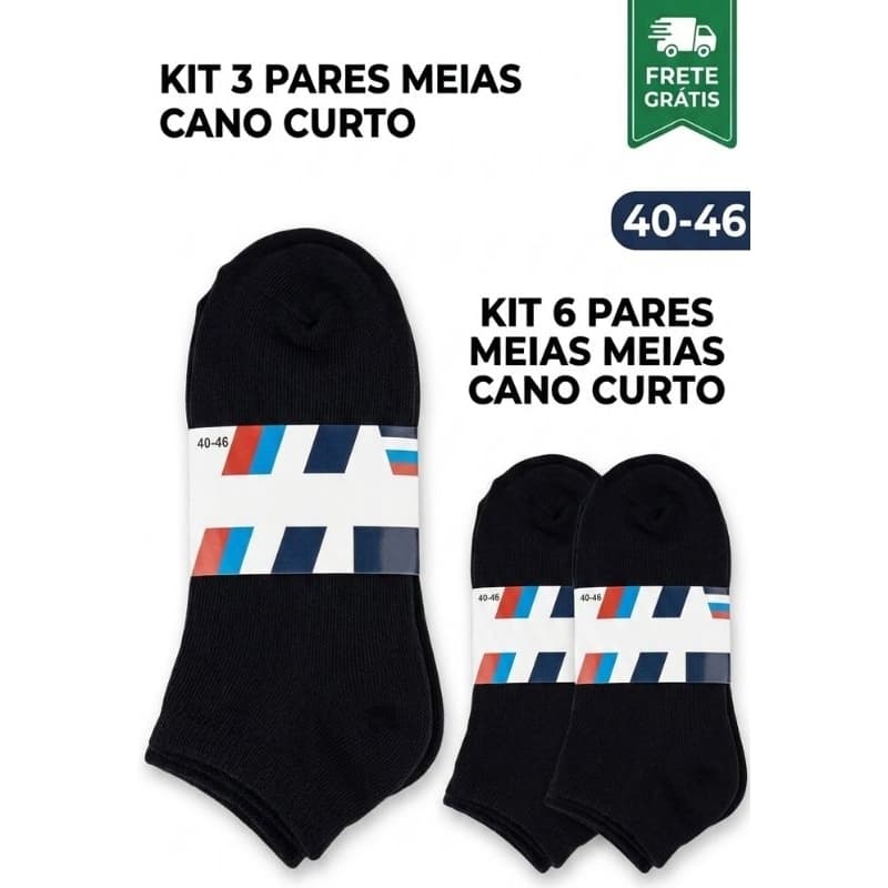 Meias masculina ​Kit 3 e 6 pares  Cano Curto Algodão Adulto Confortável