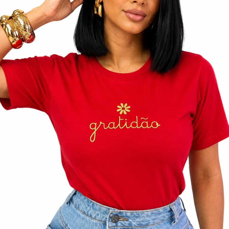 Blusa Feminina Gratidão Vermelha | 100% Algodão | Não Transparente | Casual Premium