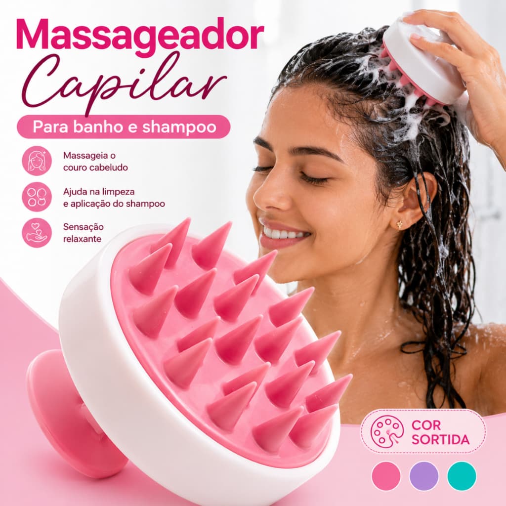 Escova Massageadora Capilar Silicone Couro Cabeludo Para Banho Anti Queda