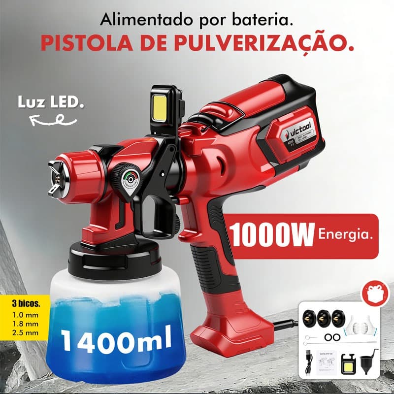 (Versão Pro)Pistola de Pintura Elétrica HVLP 1000W 1400ml 127V com 3 Bicos - Profissional para Casa e Oficina