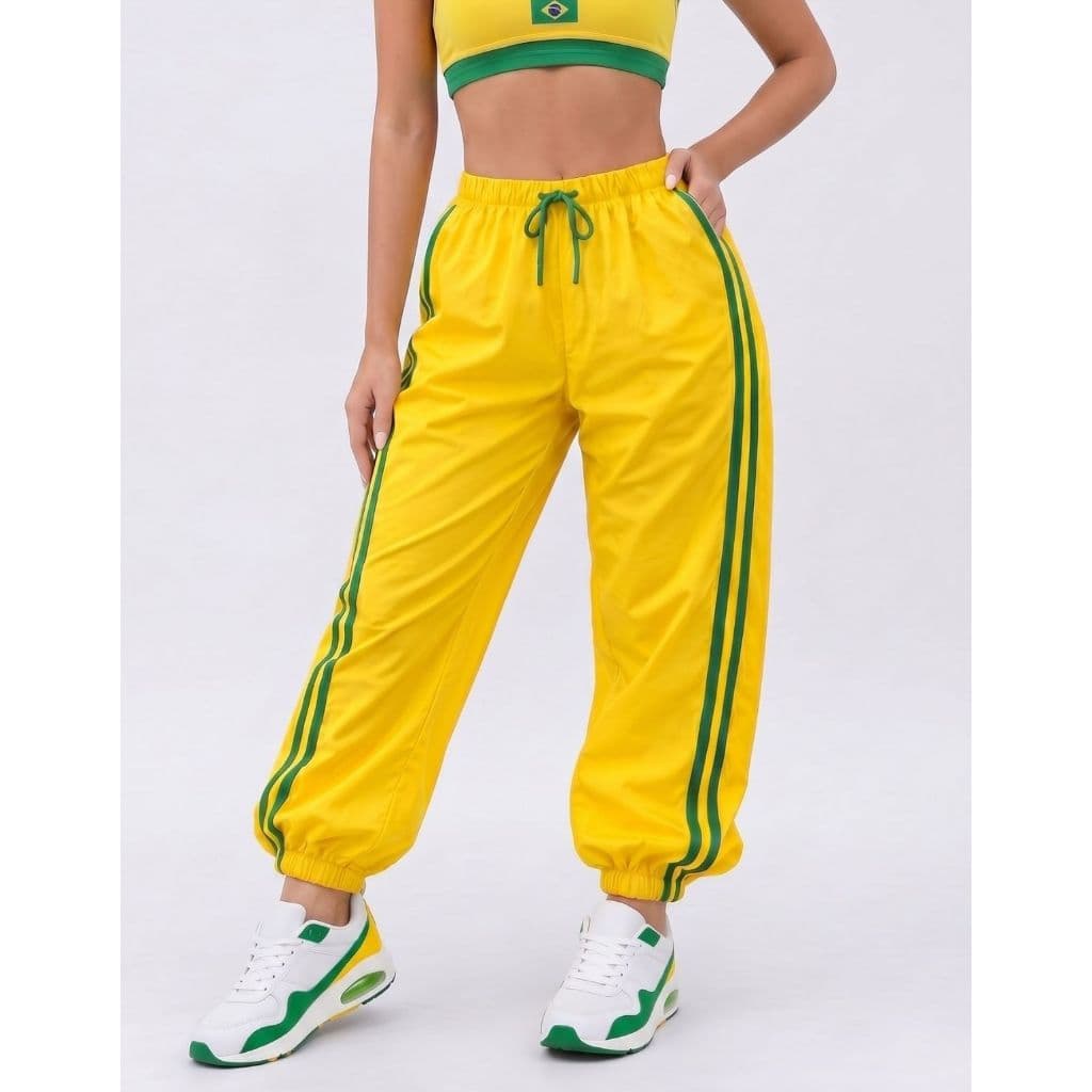 Calça Jogger Brasil Elástico Cintura Estilo Casual Verde Amarela Tendência Copa