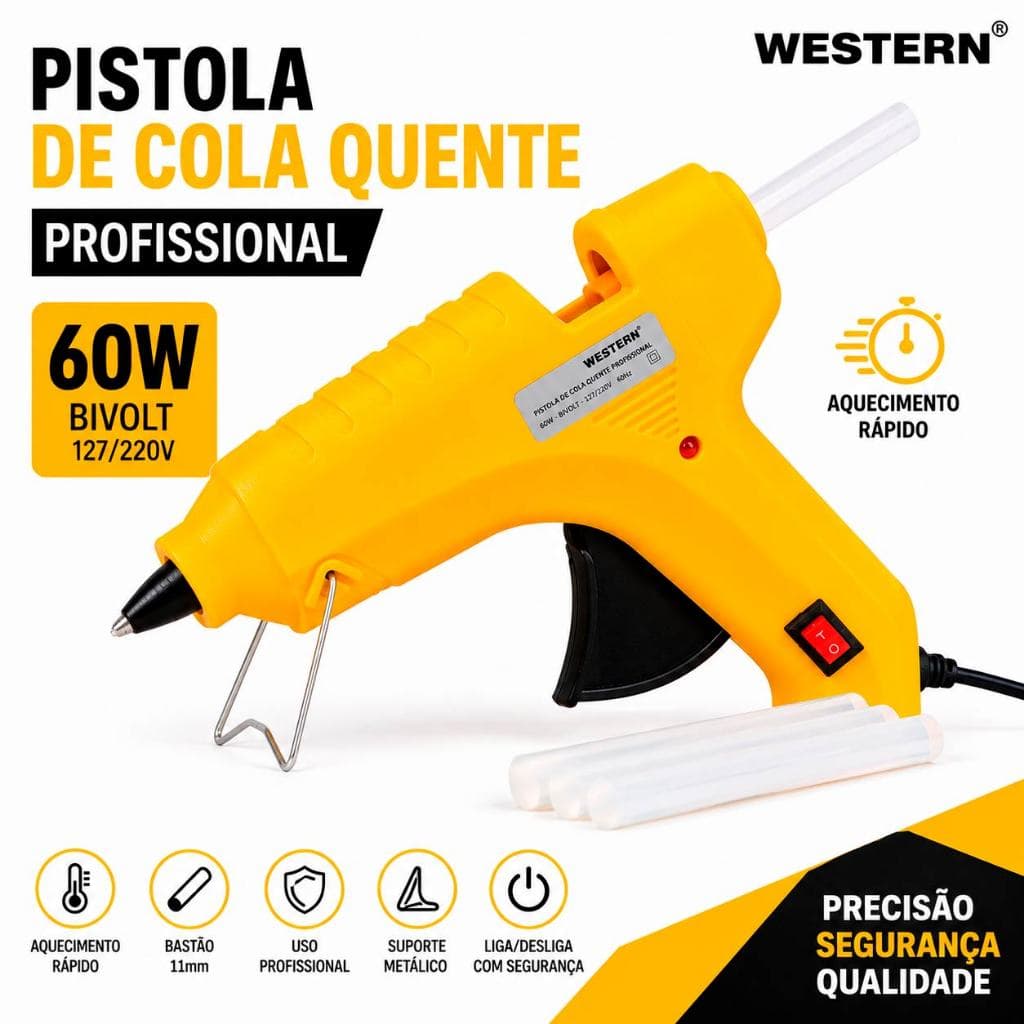 Pistola Cola Quente Bivolt 20W 60W Profissional Liga Desliga Western