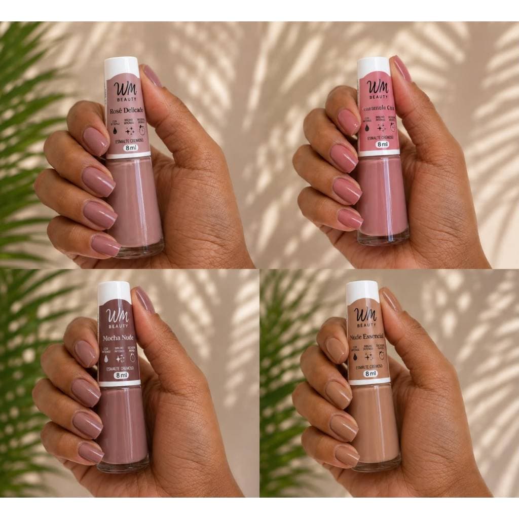 Kit 4 Esmaltes Wm Beault Fundo Realista - 8ml Manicure Salão Unhas