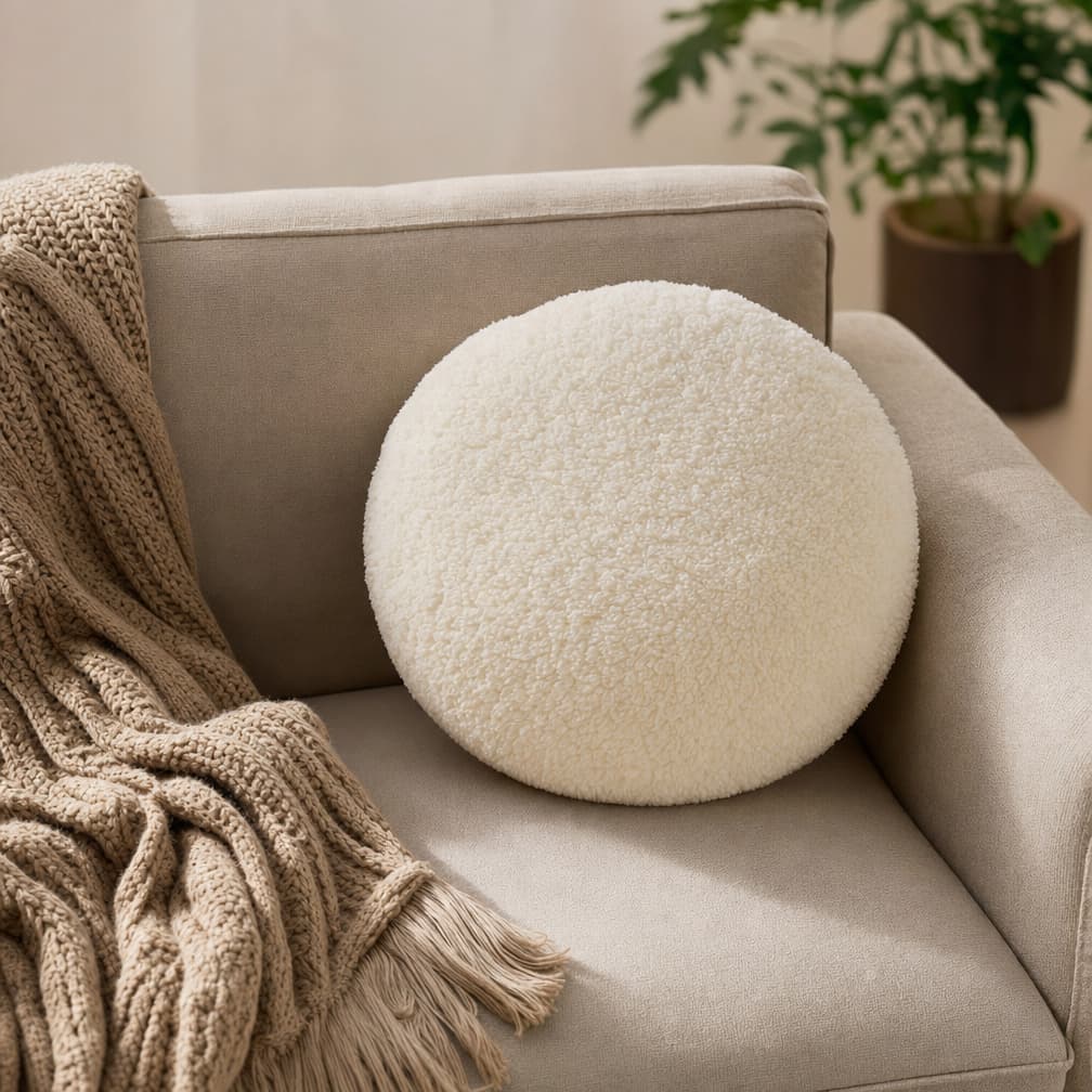 Almofada Decorativa Redonda Sherpa Cheia Macia Luxo Para Sofá Cama Quarto Sala Premium 45x45