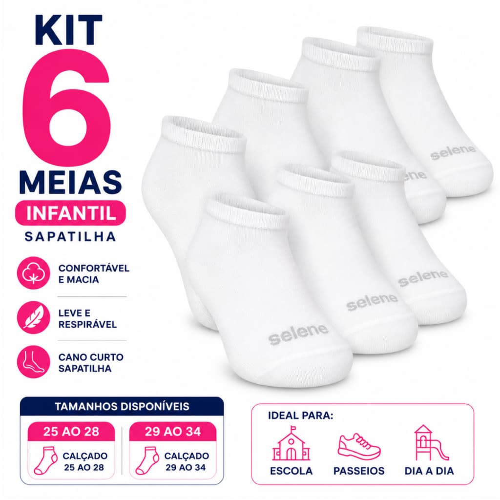 Kit 6 Meias Infantil Sapatilha Selene Confortável Crianças Cano Curto