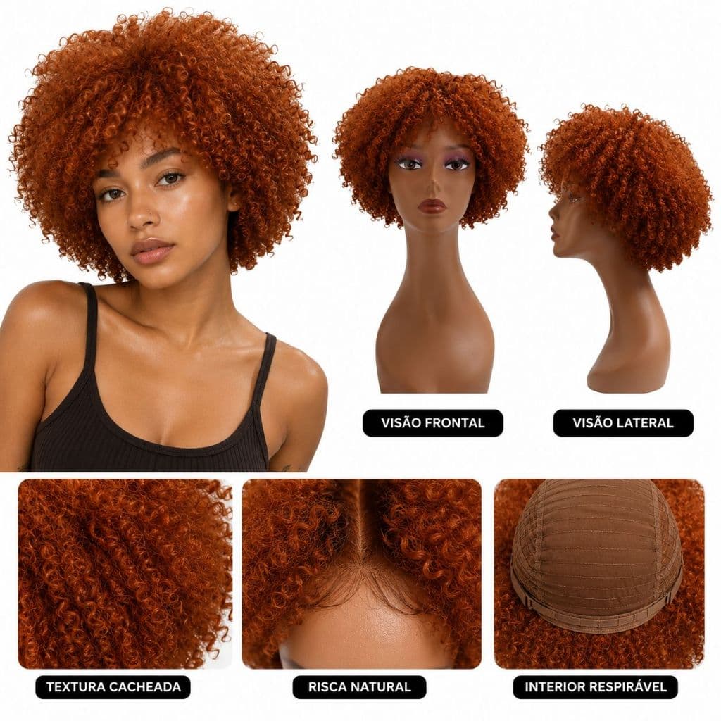 Peruca Lace Wig Fibra 30cm Orgânica Aspecto De Cabelo Natural