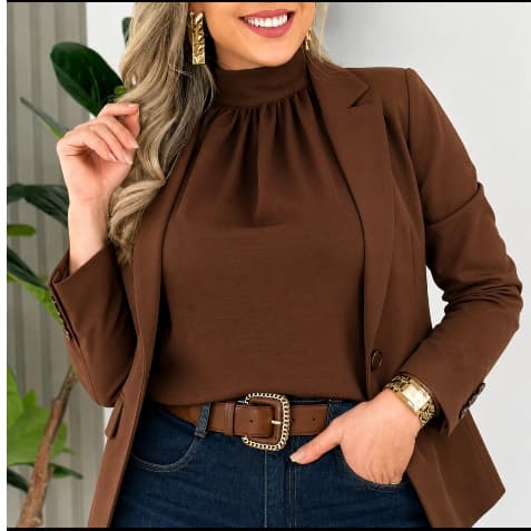 Blusa Feminina Regata Gola Alta Laço Tecido Duna  Não Amassa