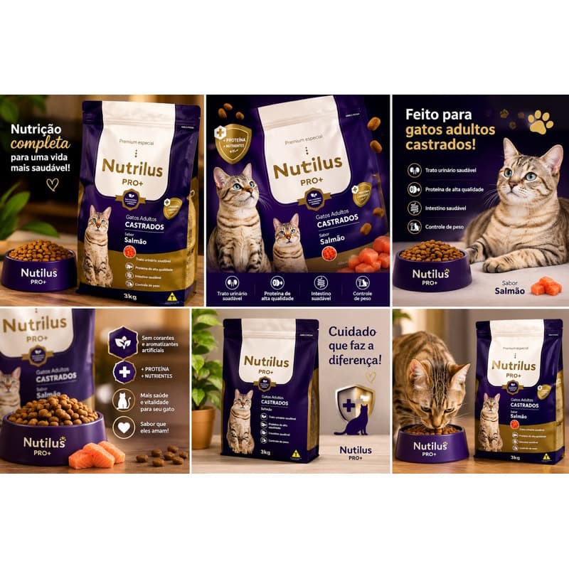 Ração Nutrilus PRO+ Gatos Adultos Castrados Sabor Salmão 3kg