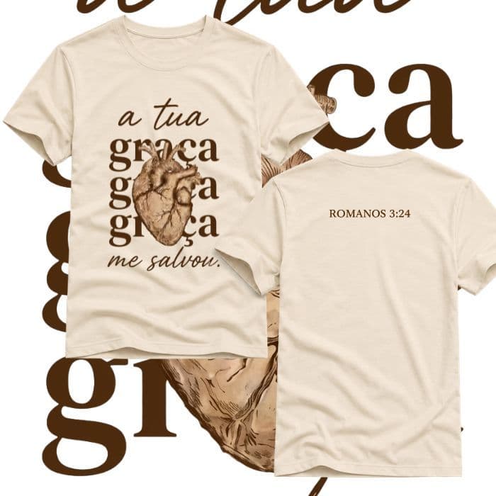 Camiseta Premium  Camisa Unissex T-shirt Cristã ''GRAÇA' Algodão INFANTIL ADULTO PLUS SIZE TAMANHO DO 2 AO G3