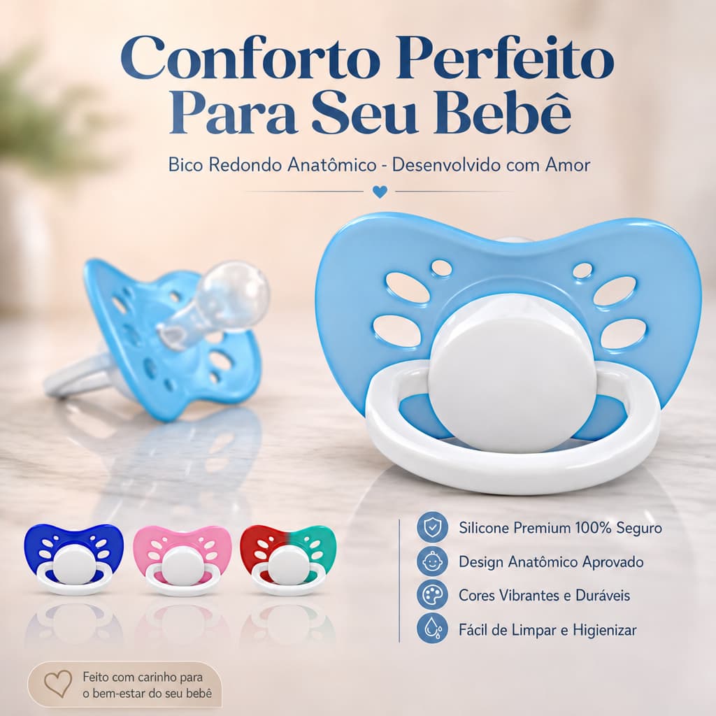Kit 6 Chupeta Bico Redondo Silicone Premium +6 Chupetas Ventilada Menino Menina Cores Sortidas