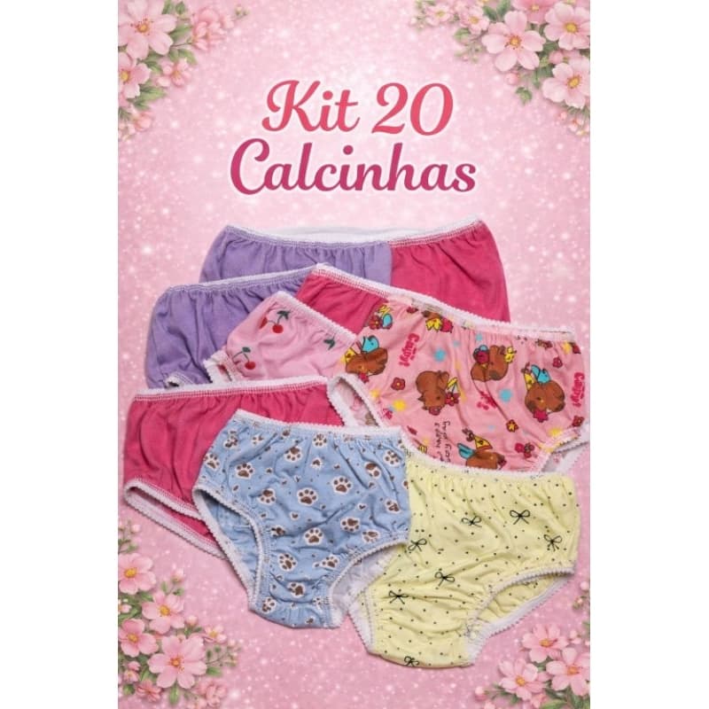 kit 20 calcinhas infantil kids sortidas com forro de algodão, do P ao GG , varias estampas