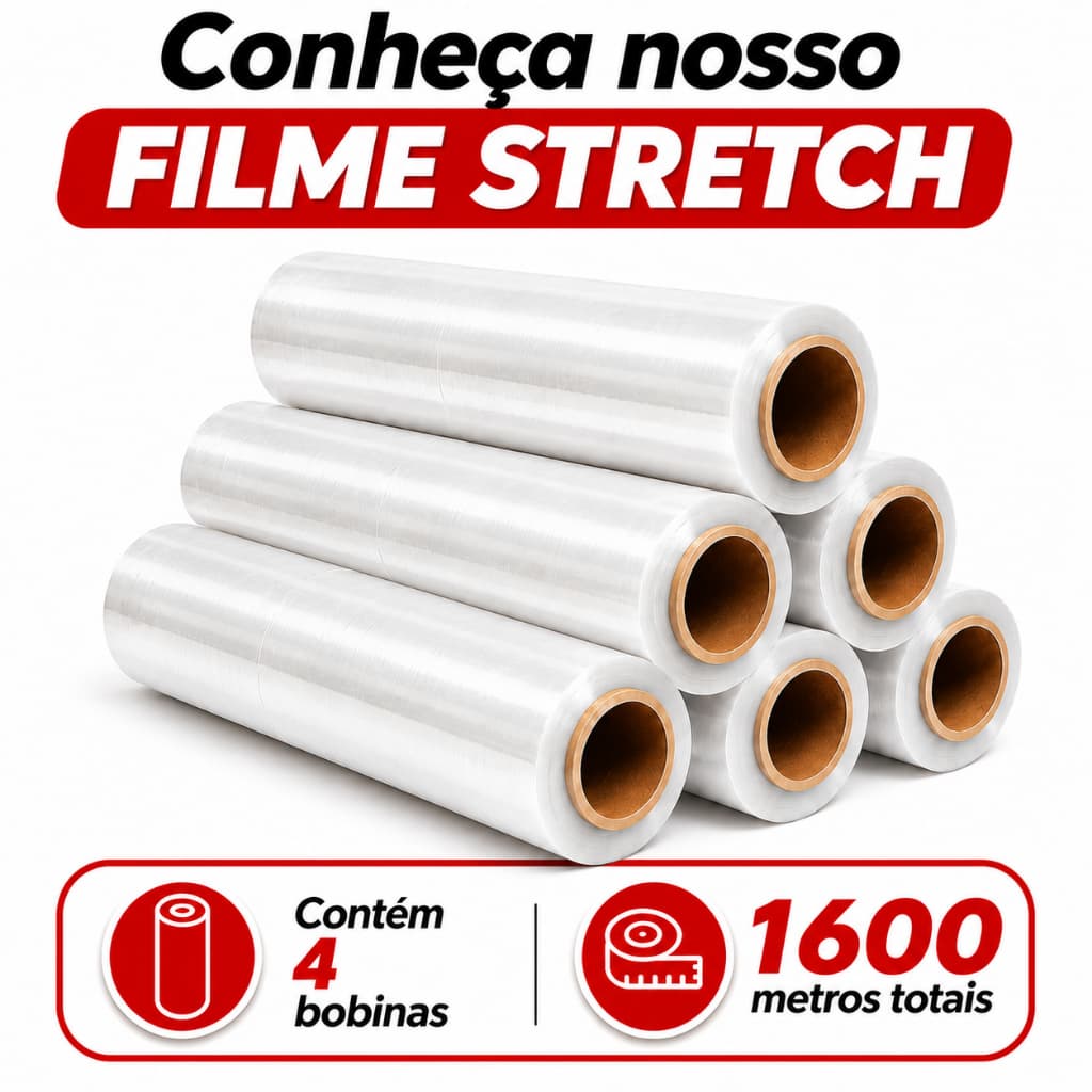 Kit 4 Bobinas Filme Stretch 50 cm x 400 metros por bobina (12KG | 1600M TOTAL)  - Distribuidora Paletização