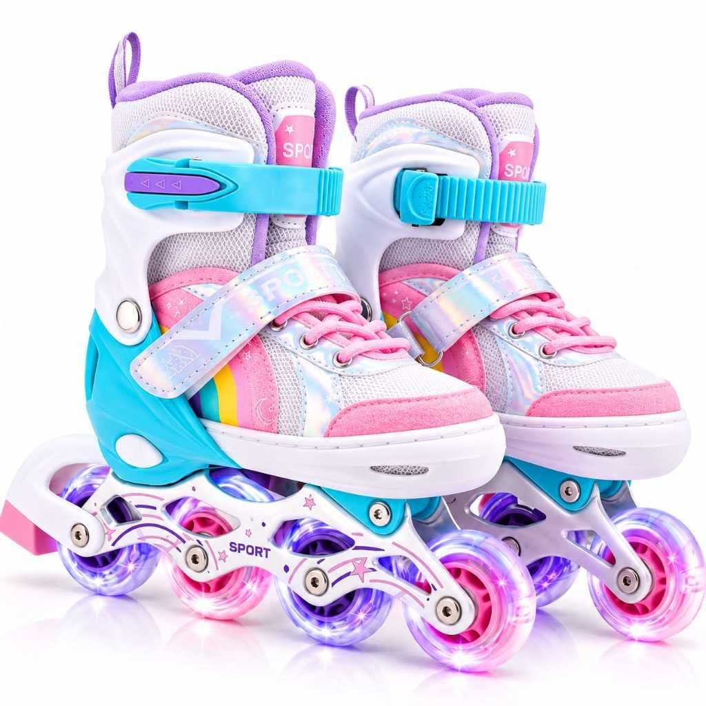 Patins roller arco iris rosa LINDO COM led