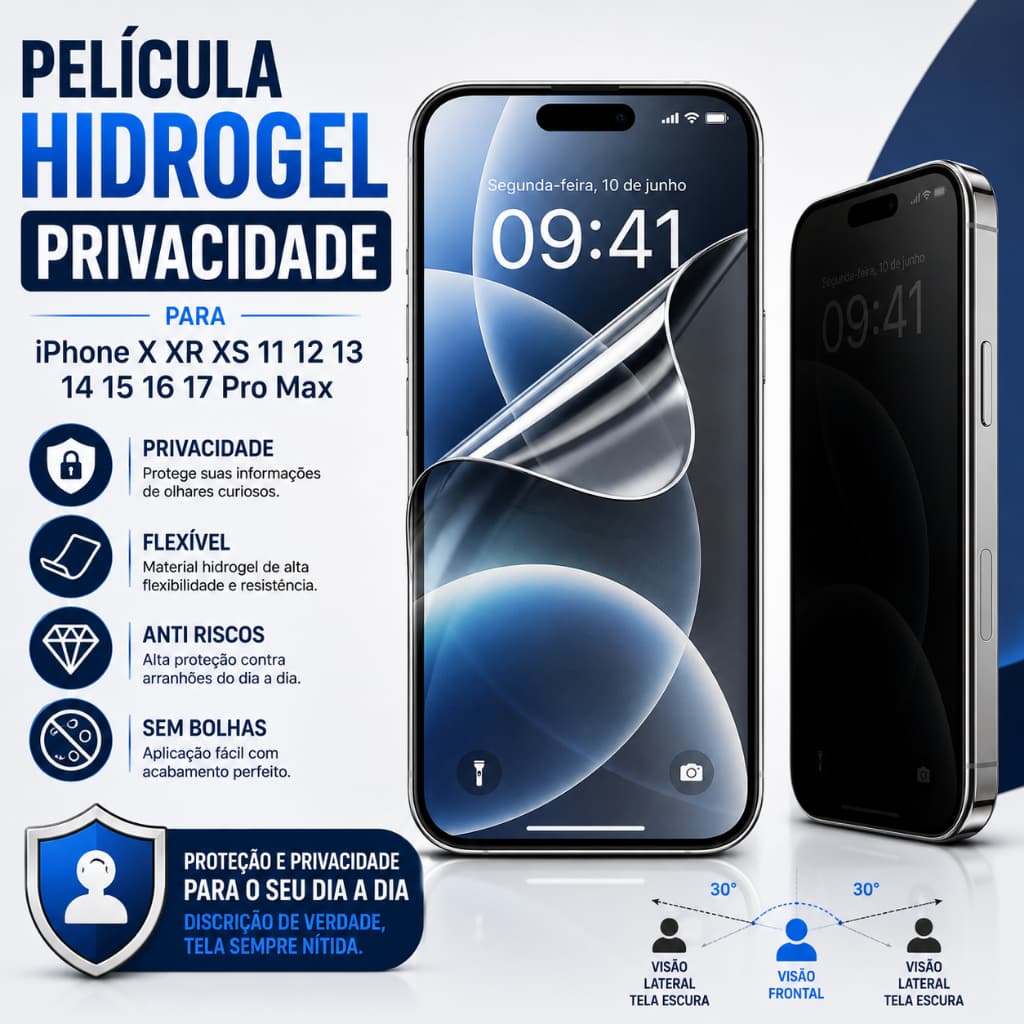 Película Hidrogel Privacidade Para iPhone X XR XS 11 12 13 14 15 16 17 Pro Max