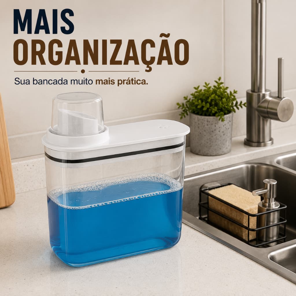 Dispenser Sabão Flow 1,5L Transparente Porta Detergente Dosador com Vedação Silicone