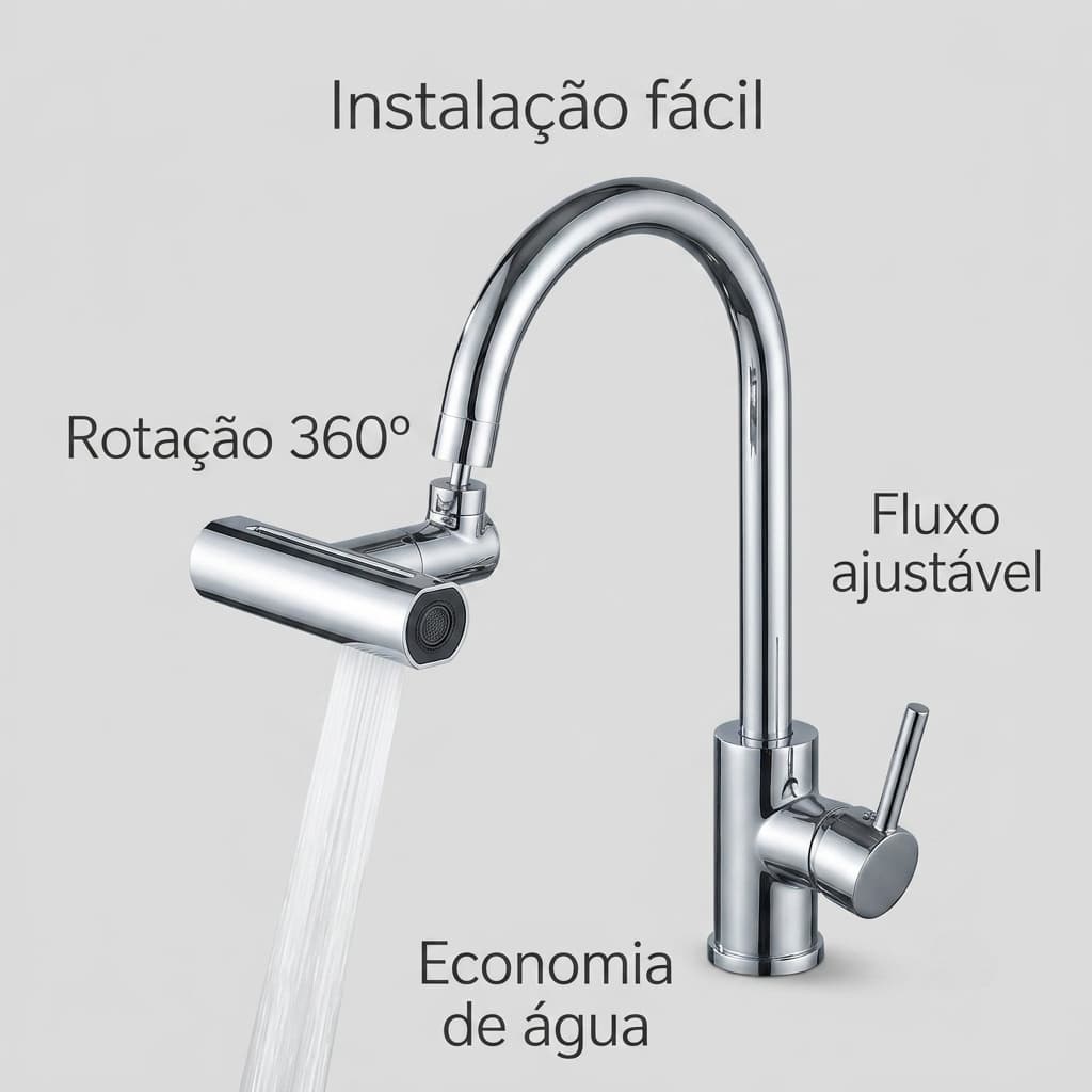 Extensor giratório ajustável torneira economizador de agua bico rotativo 360 graus