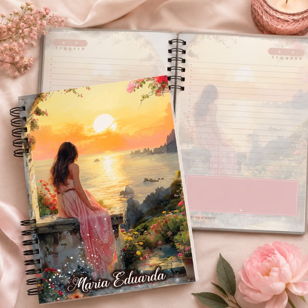 Caderno  feminino Personalizado com nome do comprador, A5, 200 páginas, folhas decoradas, presente