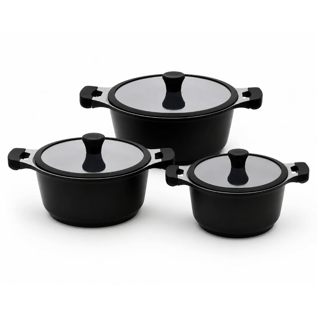 Kit 3 Panelas e Unitário Caçarolas Fundo Triplo Indução Com Revestimento Cerâmico Ecolumi Preta