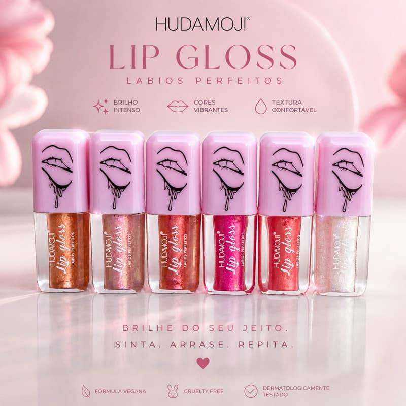 Lip Gloss Hudamoji Brilho Intenso Efeito Glow Hidratante 6 Cores