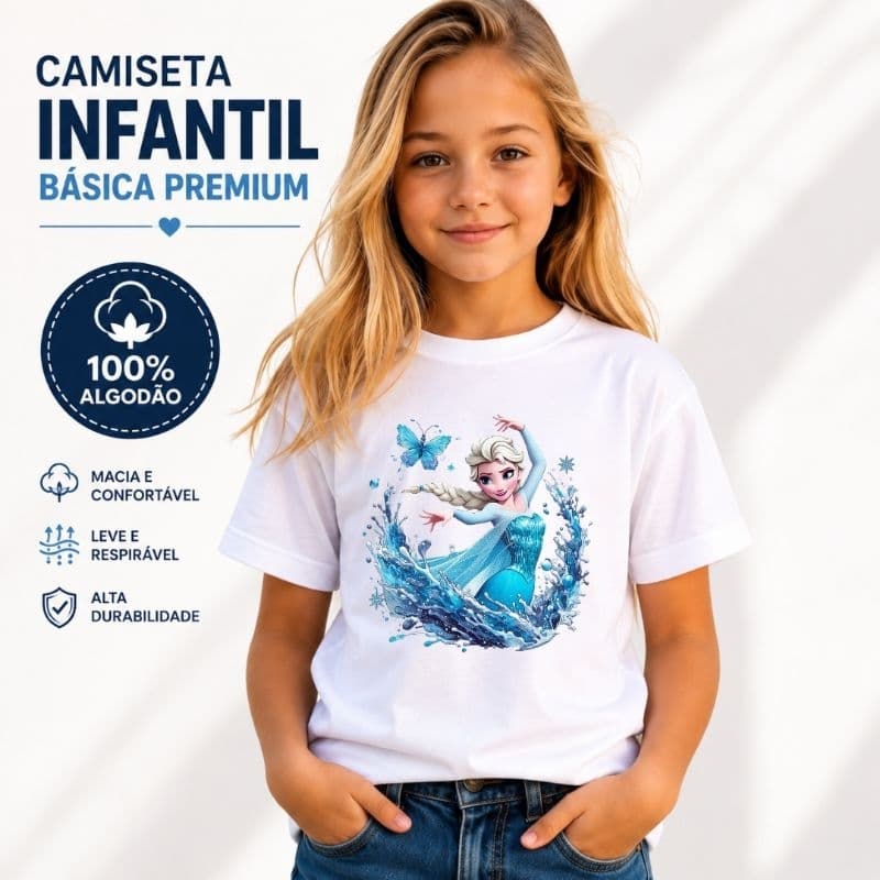 Camiseta Infantil Frozen Elsa Estampa Mágica Moda Menina Encantada