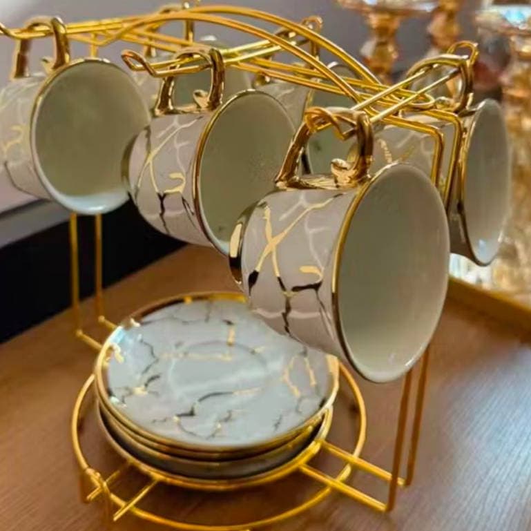 Jogo de Xícaras Porcelana 12 Peças (6 Xícaras + 6 Pires, Café/Chá) Elegante Resistente Presente Luxo