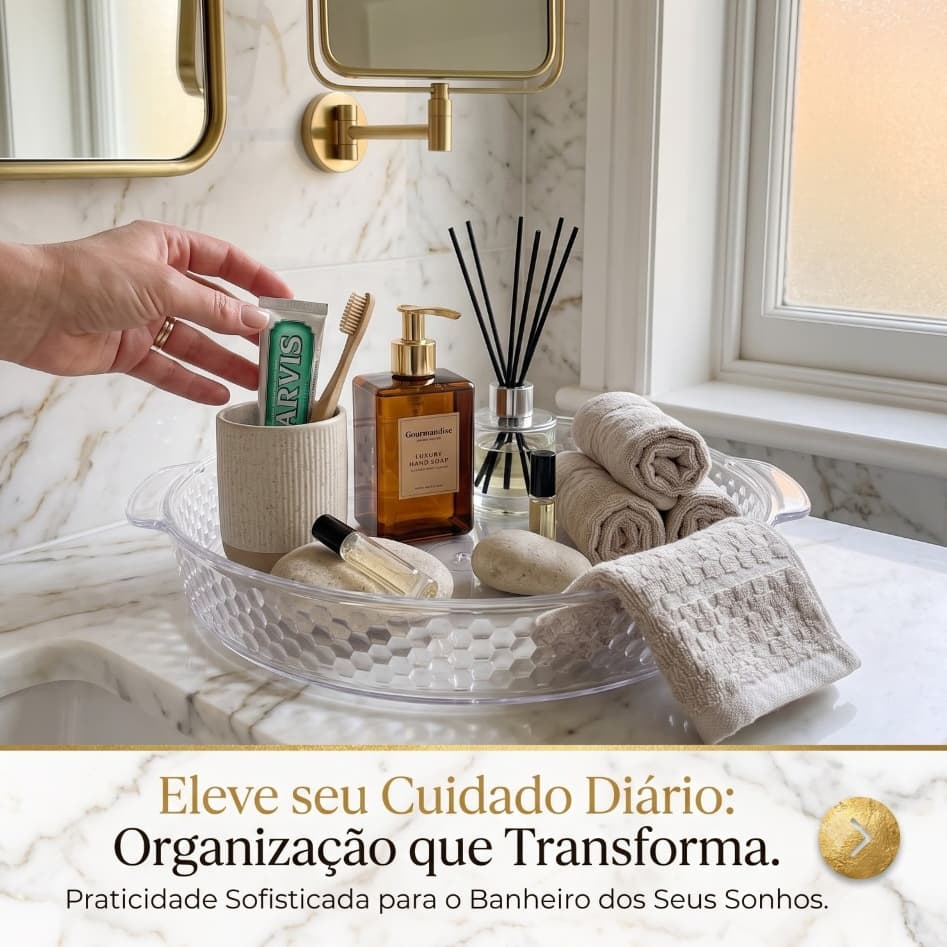 Bandeja Multiuso Luxo Cristal Decorativa Mesa Cozinha Quarto Lavabo Acrílica Retangular ou Redonda