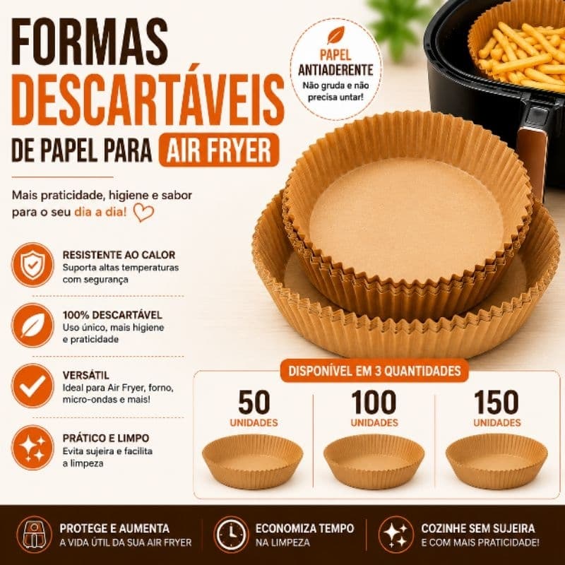 Forma De Papel Air Fryer Descartável Antiaderente Forro – Não Suja | Forma Air Fryer 50 100 150 Unidades