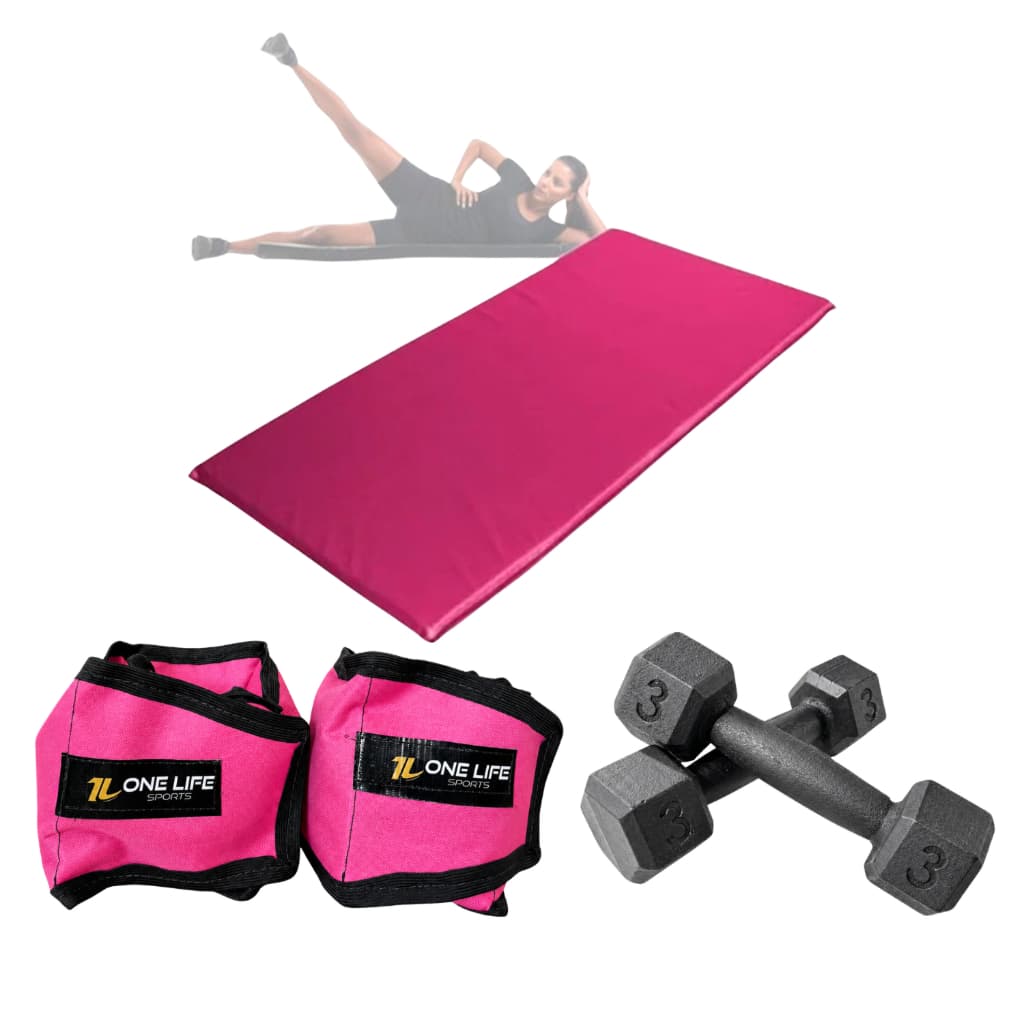 Kit Treino em Casa Colchonete Halter Sextavado 3kg Caneleira 3kg Academia Cross Training Funcional