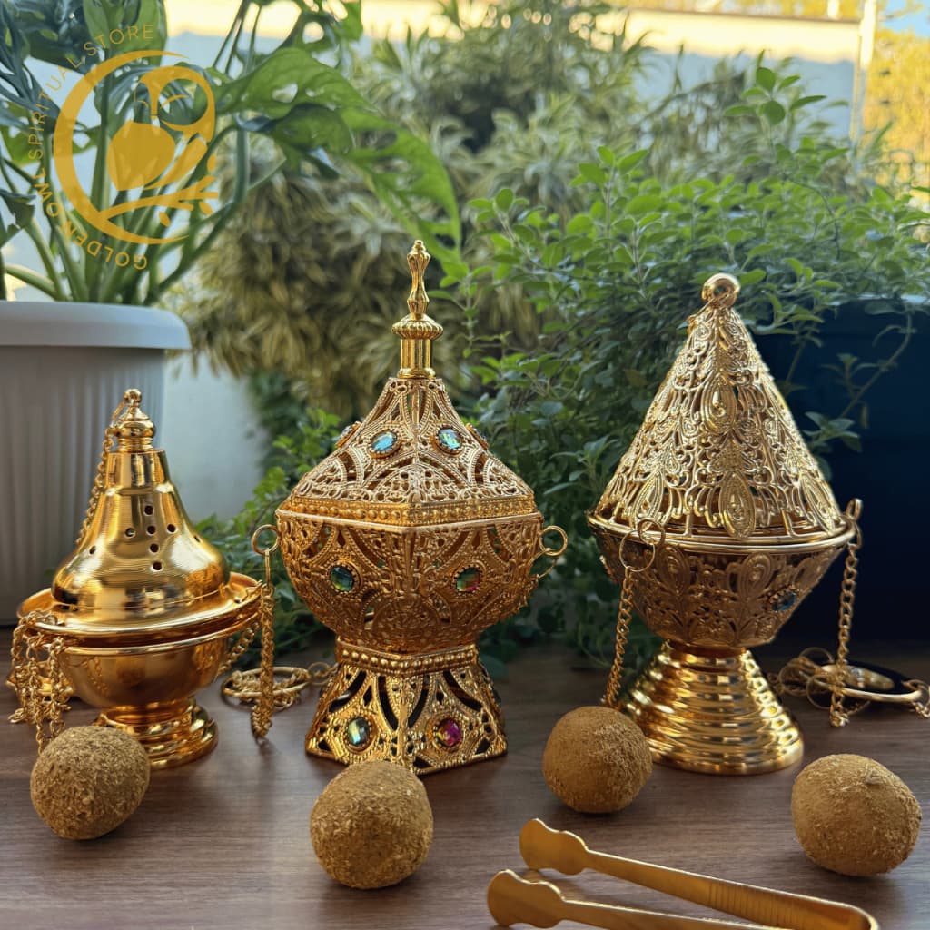 Defumador Decorado Dourado Bombita Incenso Defumação Limpeza Espiritual Decoração
