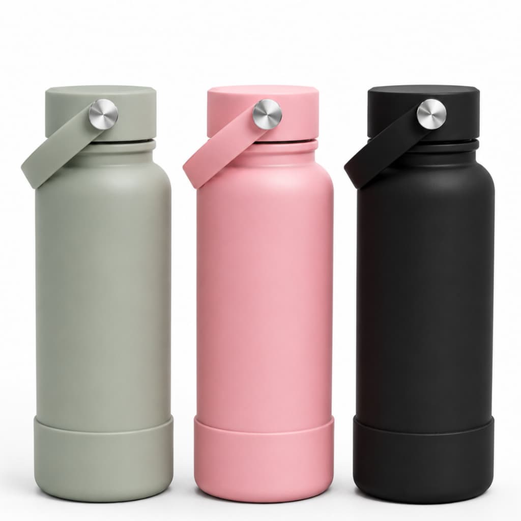 Garrafa térmica inox silicone emborrachada com alça squeeze Academia Antiderrapante 1 Litro