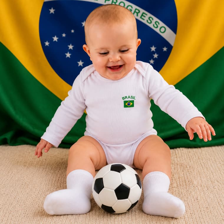 Body Bebê Manga Longa Brasil Menino Menina RN ao 1 Branco