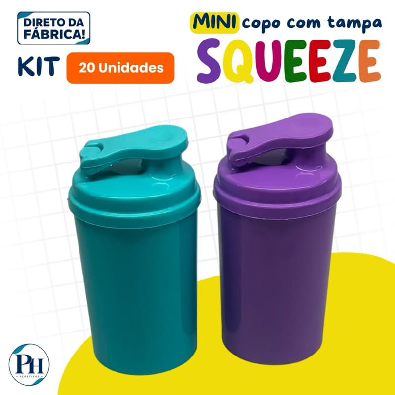 KIT 20 COPOS MINI DRINK 200ML COM TAMPA SQUEEZE | MINI SQUEEZE/COQUETELEIRA/SHAKEIRA | FESTAS, EVENTOS E LEMBRANCINHAS