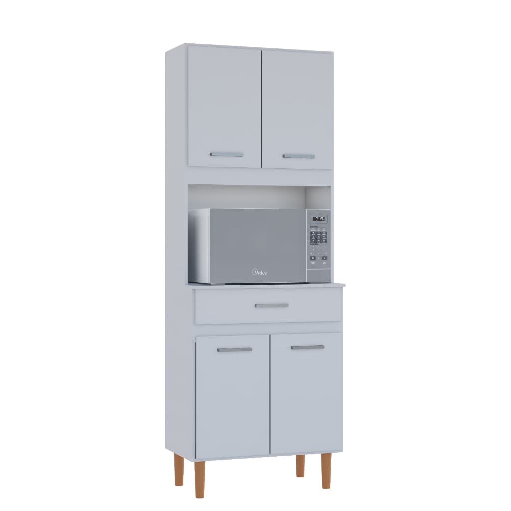 Paneleiro Torre Quente Cozinha Com Gaveta E Pés Palito Madeira Nicho Microondas Moderno Prático