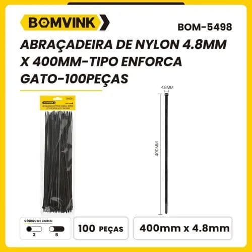 Abraçadeira de Nylon 4.8 x 400mm - Tipo Enforca Gato - 100peças