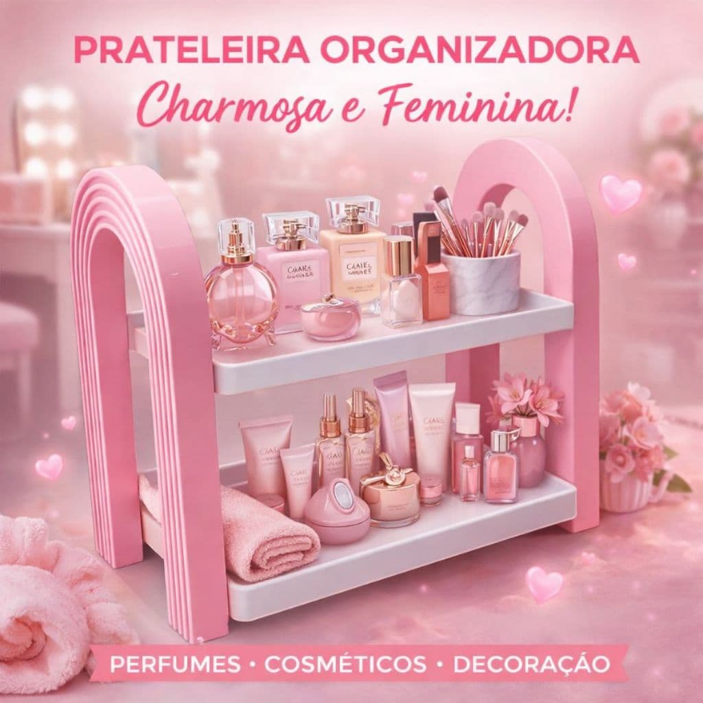 Prateleira Organizadora Arco-Íris Porta Perfumes Maquiagem Cosméticos Decoração Banheiro Quarto